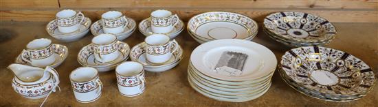 Six Spode blue and gilt dishes, seven bat-printed plates and a Spode tea service